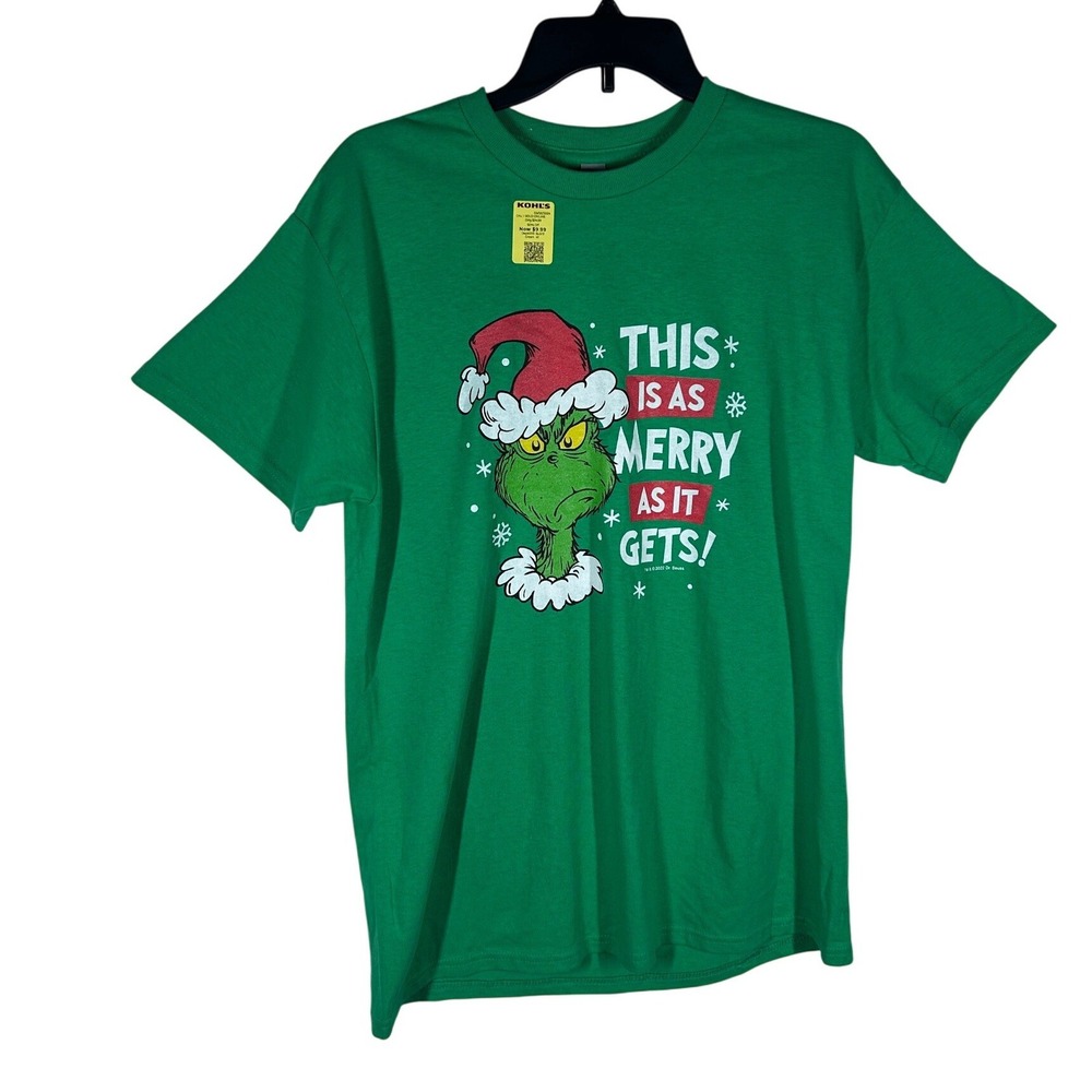 The Grinch This is As Merry As It Gets Christmas T Shirt Green Gildan Sz Medium‎